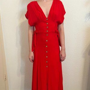 Red Button Down Midi Dress